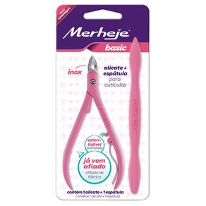Alicate para Cutículas Merheje Basic com Espátula Rosa