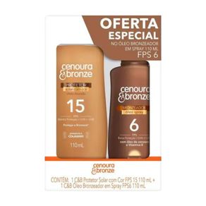 Kit Cenoura e Bronze Protetor Solar Com Cor FPS 15 110ml e Óleo Bronzeador FPS6 110ml